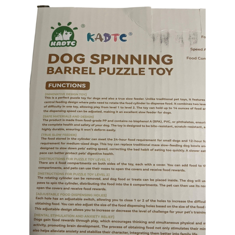 KADTC Dog Spinning Barrel Puzzle Slow Feeder Toy NEW - Picture 10 of 15